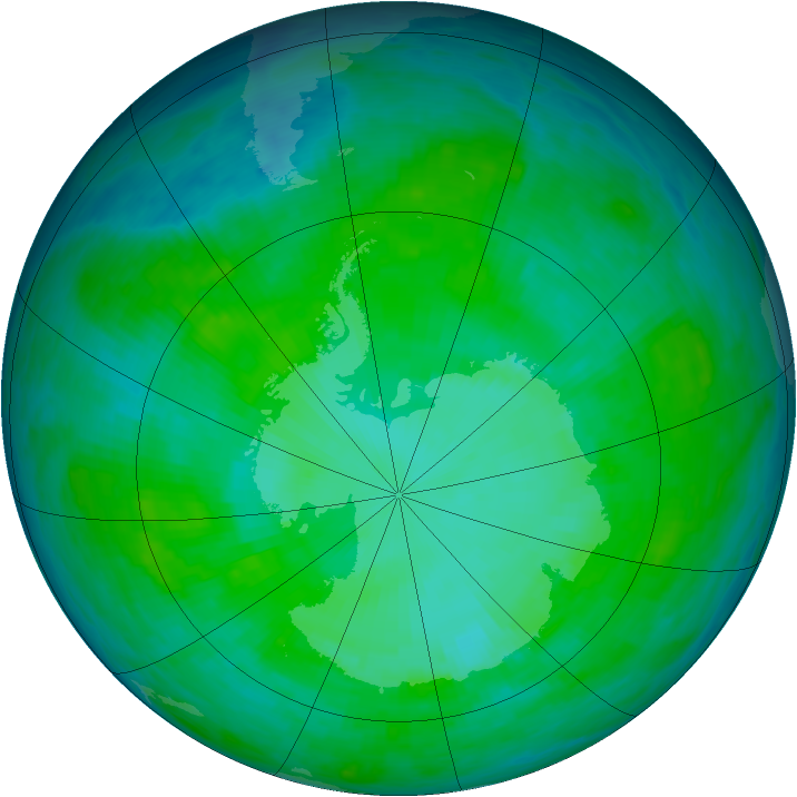 Antarctic ozone map for 25 December 1985